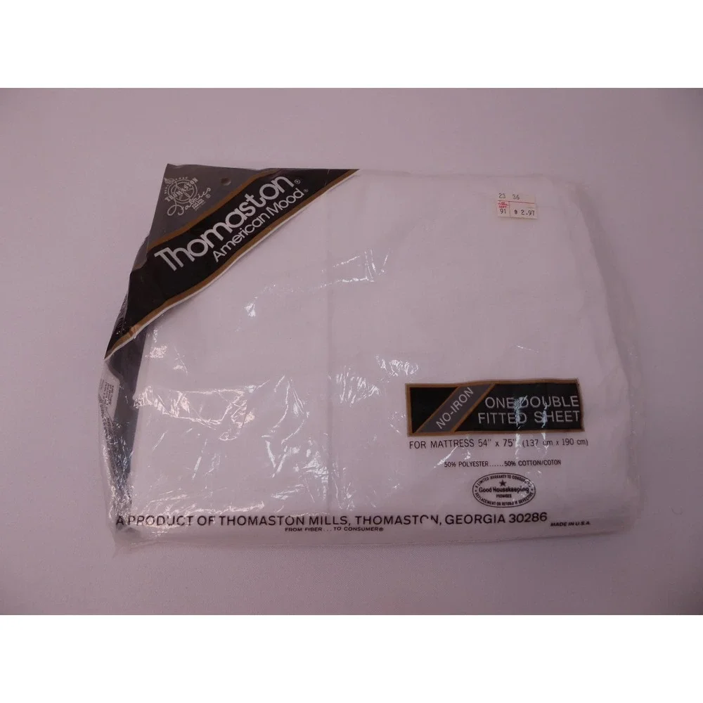 VTG NIP Thomaston American Mood Solid White No-Iron Double Fitted Sheet 54
